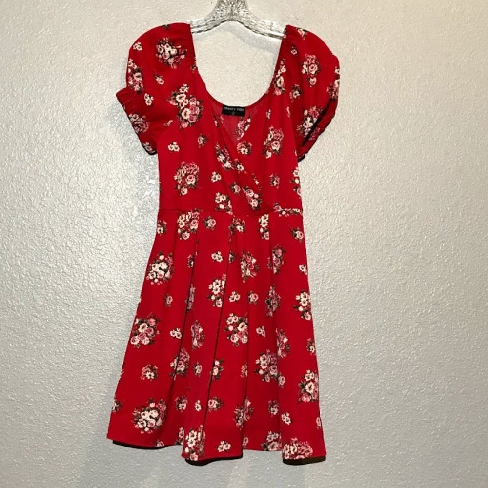 Trinity Moon Red Floral Short Sleeve Dress